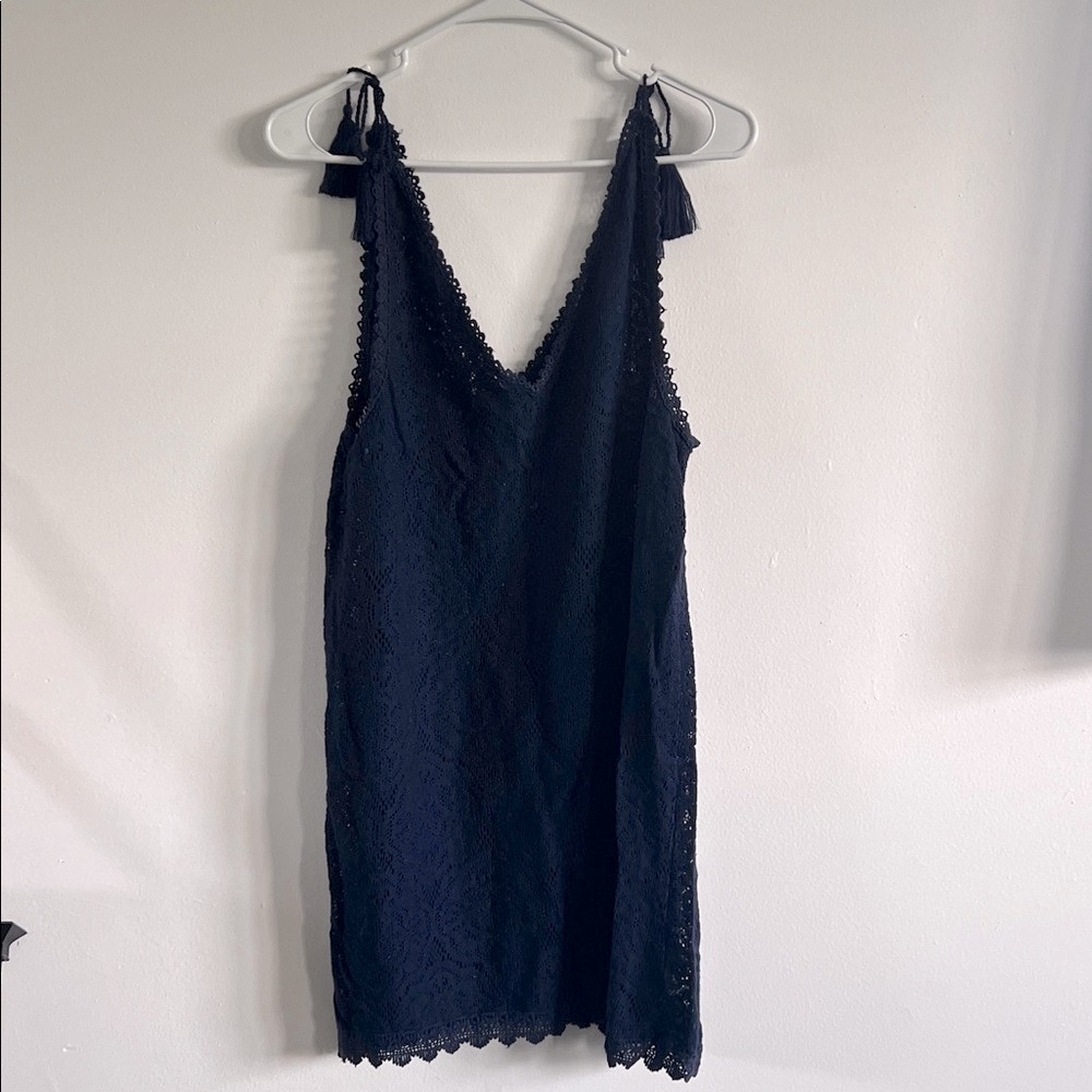 Aerie Navy Lace Knit / Crochet Mini Dress Beach Cover-Up